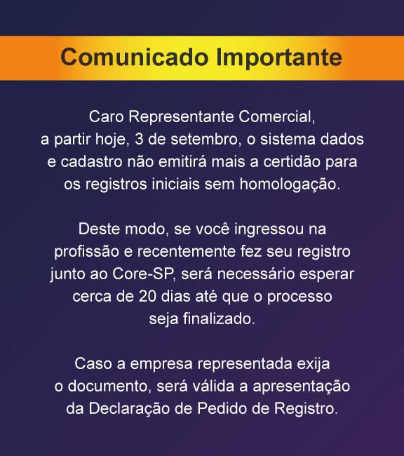 Core-SP | Conselho Regional dos Representantes Comercias do Estado de São Paulo