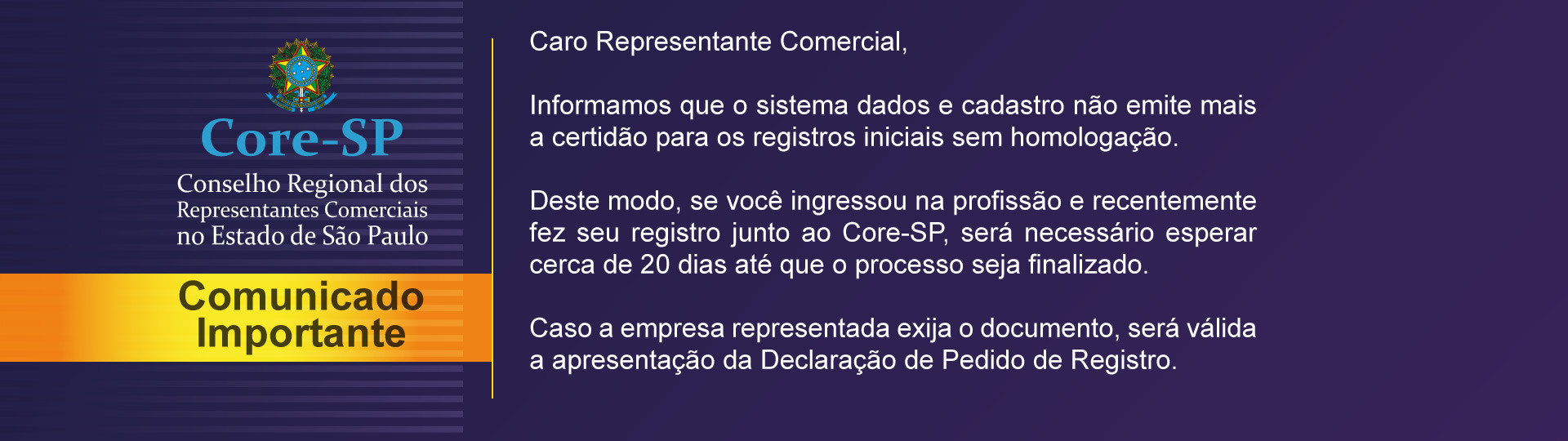 Core-SP | Conselho Regional dos Representantes Comercias do Estado de São Paulo